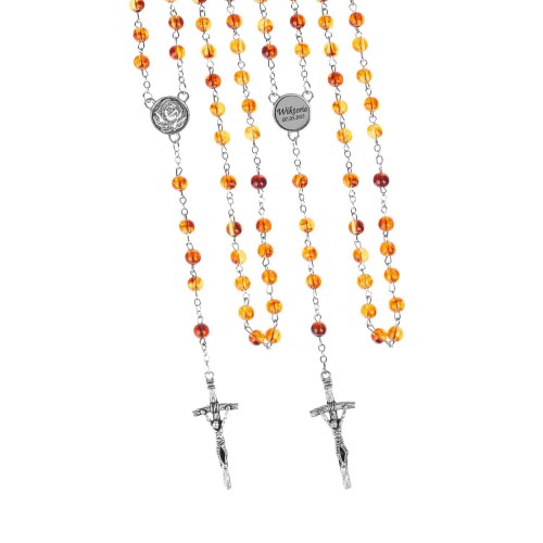 Różaniec z bursztynem syntetycznym 8mm + GRAWER