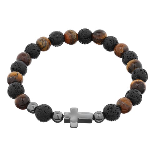 Bransoletka - dziesiątek różańca - Lawa Wulkaniczna & Tygrysie Oko