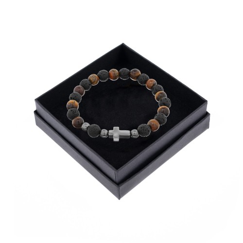 Bransoletka - dziesiątek różańca - Lawa Wulkaniczna & Tygrysie Oko