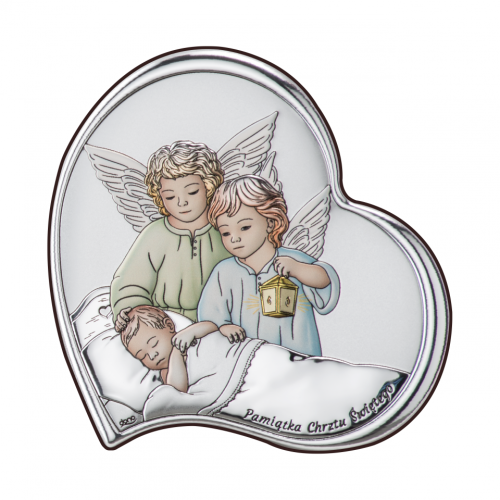 Obrazek srebrny - Aniołki z latarenką nad dzieciątkiem