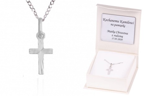 BIAŁE ZŁOTO krzyżyk łańcuszek pr. 585 DEDYKACJA
