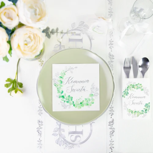 Serwetki komunijne Komunia Święta Eukaliptus srebrny 10szt