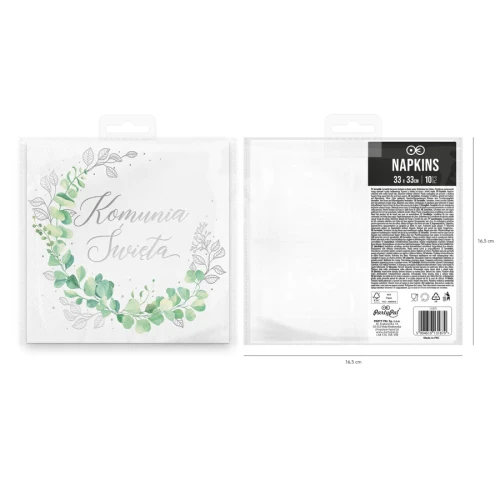Serwetki komunijne Komunia Święta Eukaliptus srebrny 10szt