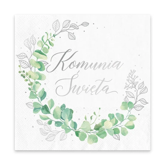 Serwetki komunijne Komunia Święta Eukaliptus srebrny 10szt