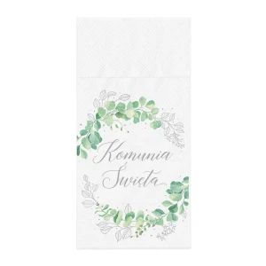 Kieszonki na sztućce Komunia Święta Eukaliptus serwetki srebrny 16szt