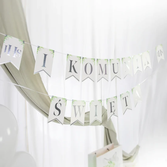 Baner komunijny I KOMUNIA ŚWIĘTA Eukaliptus srebrny Girlanda ozdobna 240cm