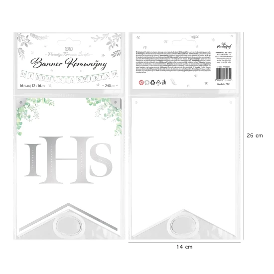 Baner komunijny I KOMUNIA ŚWIĘTA Eukaliptus srebrny Girlanda ozdobna 240cm