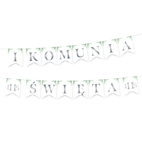 Baner komunijny I KOMUNIA ŚWIĘTA Eukaliptus srebrny Girlanda ozdobna 240cm