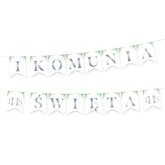 Baner komunijny I KOMUNIA ŚWIĘTA Eukaliptus srebrny Girlanda ozdobna 240cm