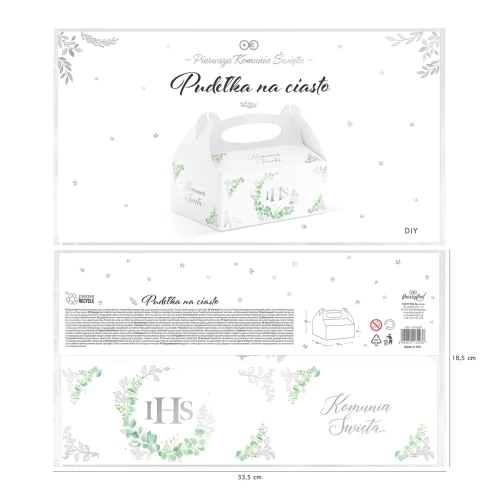 Pudełka na ciasto IHS Eukaliptus srebrny - 10 szt komplet KOMUNIA podziękowania
