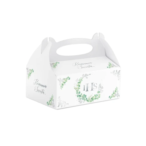 Pudełka na ciasto IHS Eukaliptus srebrny - 10 szt komplet KOMUNIA podziękowania