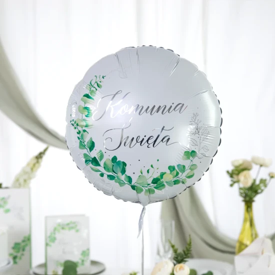 Balon foliowy Komunia Święta Eukaliptus srebrny 45cm