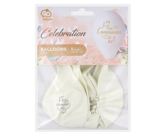 Balony komunijne FIRST COMMUNION 12cali 5szt ZESTAW