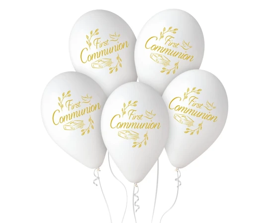 Balony komunijne FIRST COMMUNION 12cali 5szt ZESTAW