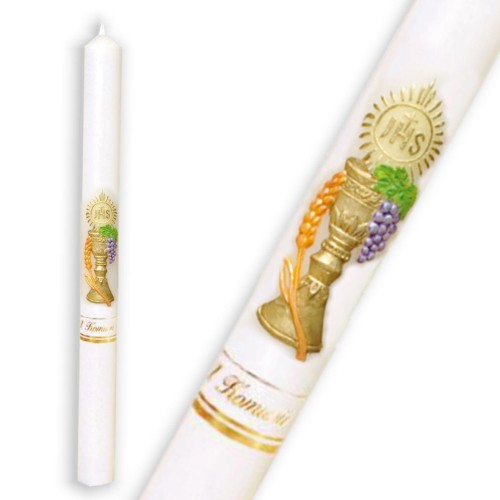 Świeca na Komunię z aplikacją- gromnica do Komunii seria PREMIUM z pudełeczkiem