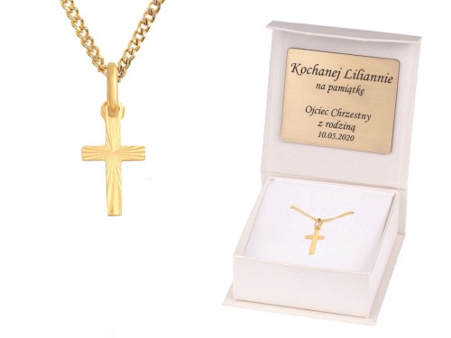 Złoty KRZYŻYK łańcuszek pr. 585 DEDYKACJA - Pamiątka Prezent
