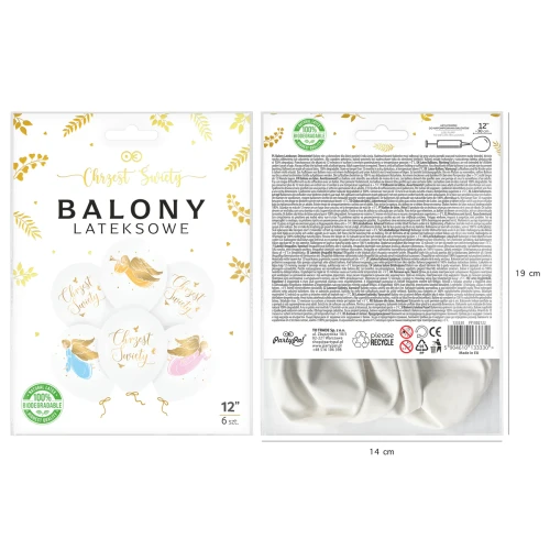 Zestaw balonów na chrzest Anioły biodegradowalne 30cm - 6szt