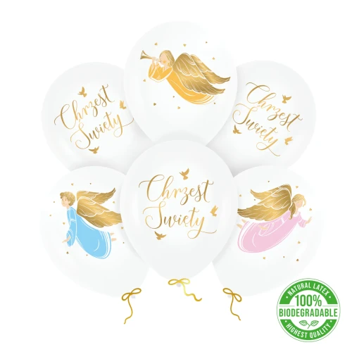Zestaw balonów na chrzest Anioły biodegradowalne 30cm - 6szt