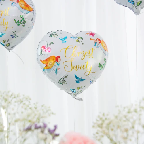 Balon foliowy serce Chrzest ANIOŁ - 45cm