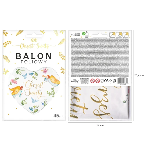 Balon foliowy serce Chrzest ANIOŁ - 45cm