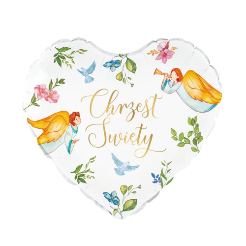 Balon foliowy serce Chrzest ANIOŁ - 45cm