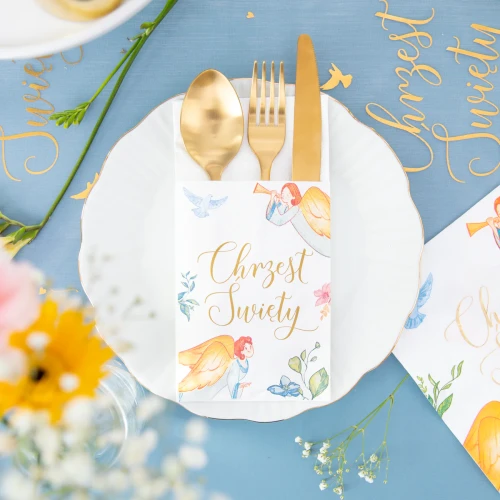 Serwetki kieszonki na sztućce Chrzest Święty - 16 szt - kolekcja ANIOŁY