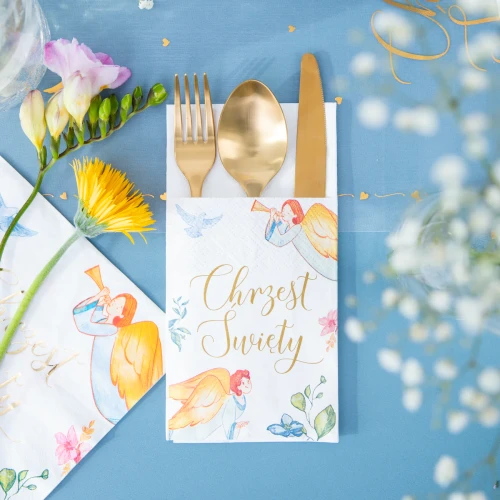 Serwetki kieszonki na sztućce Chrzest Święty - 16 szt - kolekcja ANIOŁY