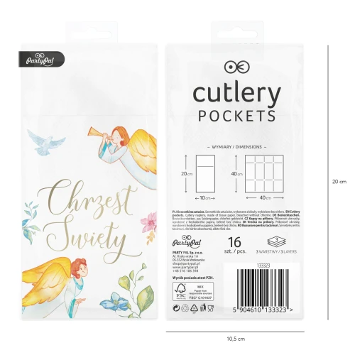 Serwetki kieszonki na sztućce Chrzest Święty - 16 szt - kolekcja ANIOŁY