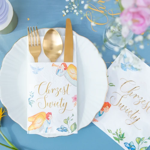 Serwetki kieszonki na sztućce Chrzest Święty - 16 szt - kolekcja ANIOŁY
