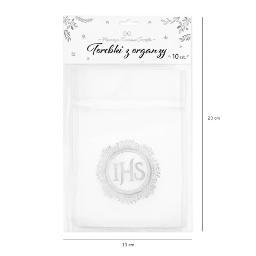 Woreczki SILVER na podziękowania dla gości IHS Komunia Święta - 10 szt