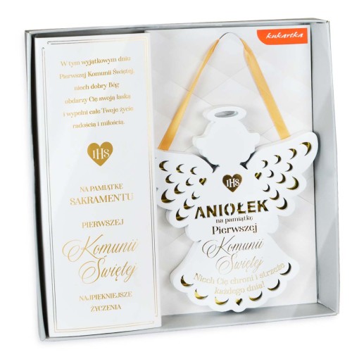 Zawieszka ANIOŁ - Komunia Święta, pamiątka IHS