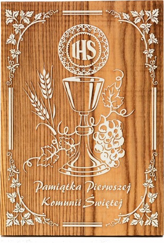 Pamiątka I Komunii Świętej - Płaskorzeźba laserowa na desce