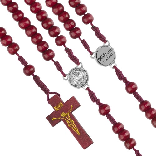 Różaniec drewniany bordowy 8mm + GRAWER