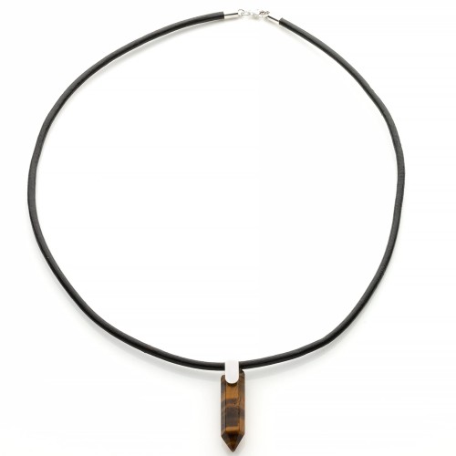 Naszyjnik męski na skórzanym rzemieniu z grotem Tygrysie oko