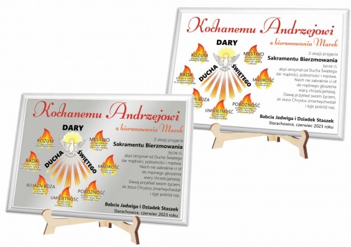 Pamiątkowa statuetka z okazji Bierzmowania - prezent na białym podkładzie