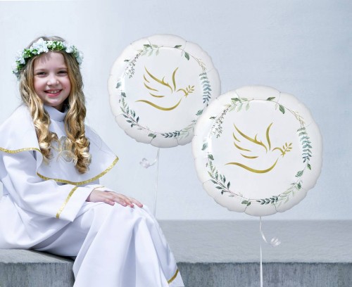 Balon foliowy Gołąbek z listkami, okrągły