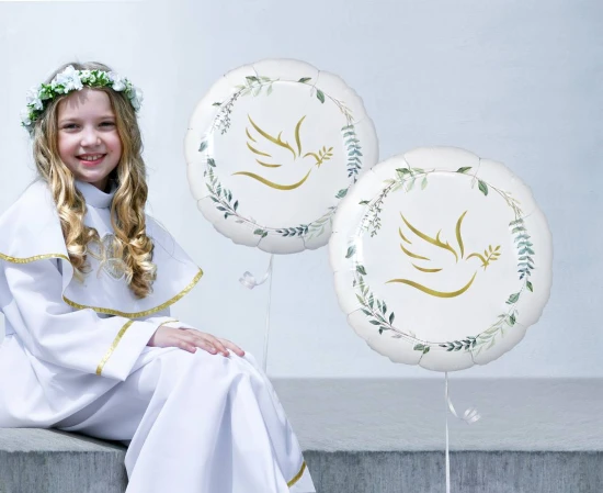 Balon foliowy Gołąbek z listkami, okrągły