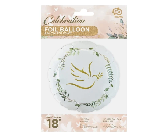 Balon foliowy Gołąbek z listkami, okrągły