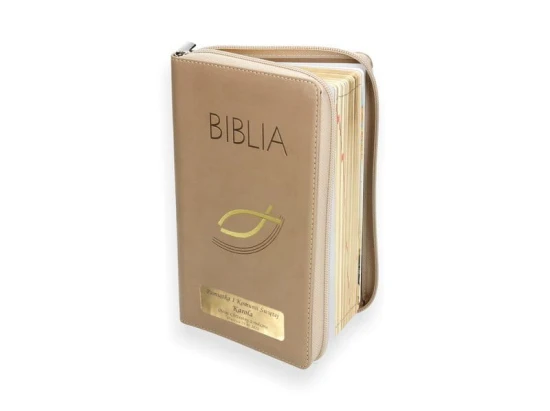 Biblia z kolorową wkładką. Oprawa FLEXY z suwakiem, złocone brzegi kartek plus GRAWER