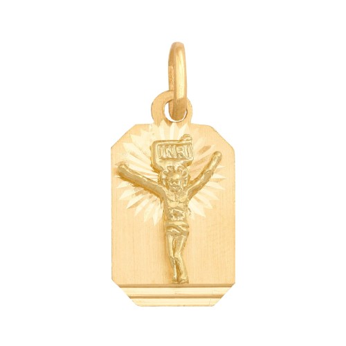 Złoty komplet Jezus Chrystus krzyż + łańcuszek pr. 585 DEDYKACJA - Pamiątka Prezent