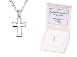 SREBRNY krzyżyk łańcuszek pr. 925 DEDYKACJA
