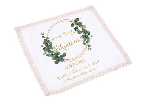 Szatka na chrzest koronka EUKALIPTUS - Pamiątka Chrztu Świętego