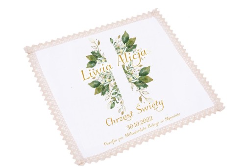 Szatka na chrzest koronka EUKALIPTUS - Pamiątka Chrztu Świętego