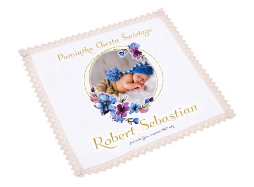Szatka na chrzest ZE ZDJĘCIEM - Pamiątka Chrztu Świętego