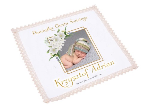 Szatka na chrzest ZE ZDJĘCIEM - Pamiątka Chrztu Świętego