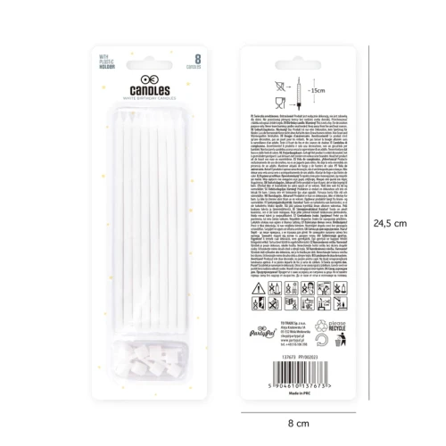 Świeczki dekoracyjne na tort, BIAŁE długie 8 szt