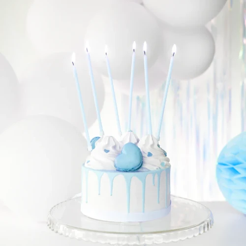 Świeczki dekoracyjne na tort, NIEBIESKIE długie 8 szt