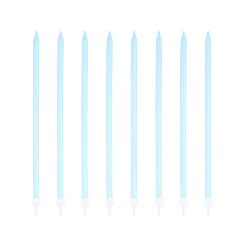 Świeczki dekoracyjne na tort, NIEBIESKIE długie 8 szt