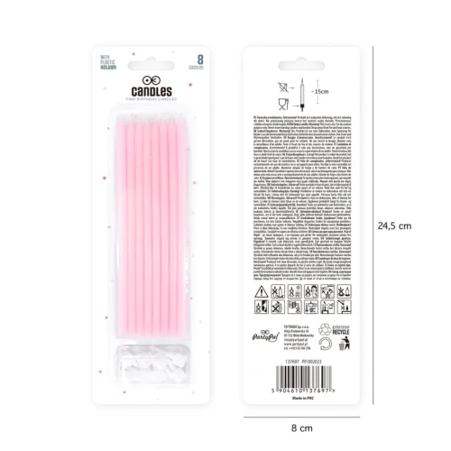 Świeczki dekoracyjne na tort, RÓŻOWE długie 8 szt