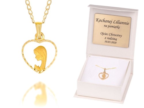 Złoty medalik Matka Boska Fatimska w serduszku łańcuszek pr. 585